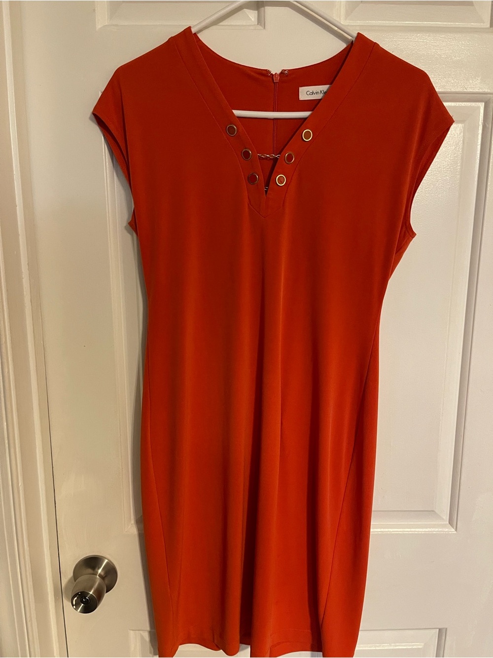 Calvin Klein Red V-Neck Eyelet Dress